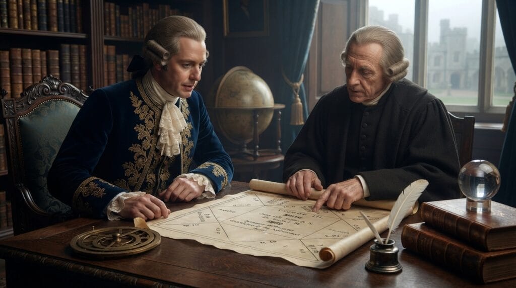 Astrologer showing chart King George